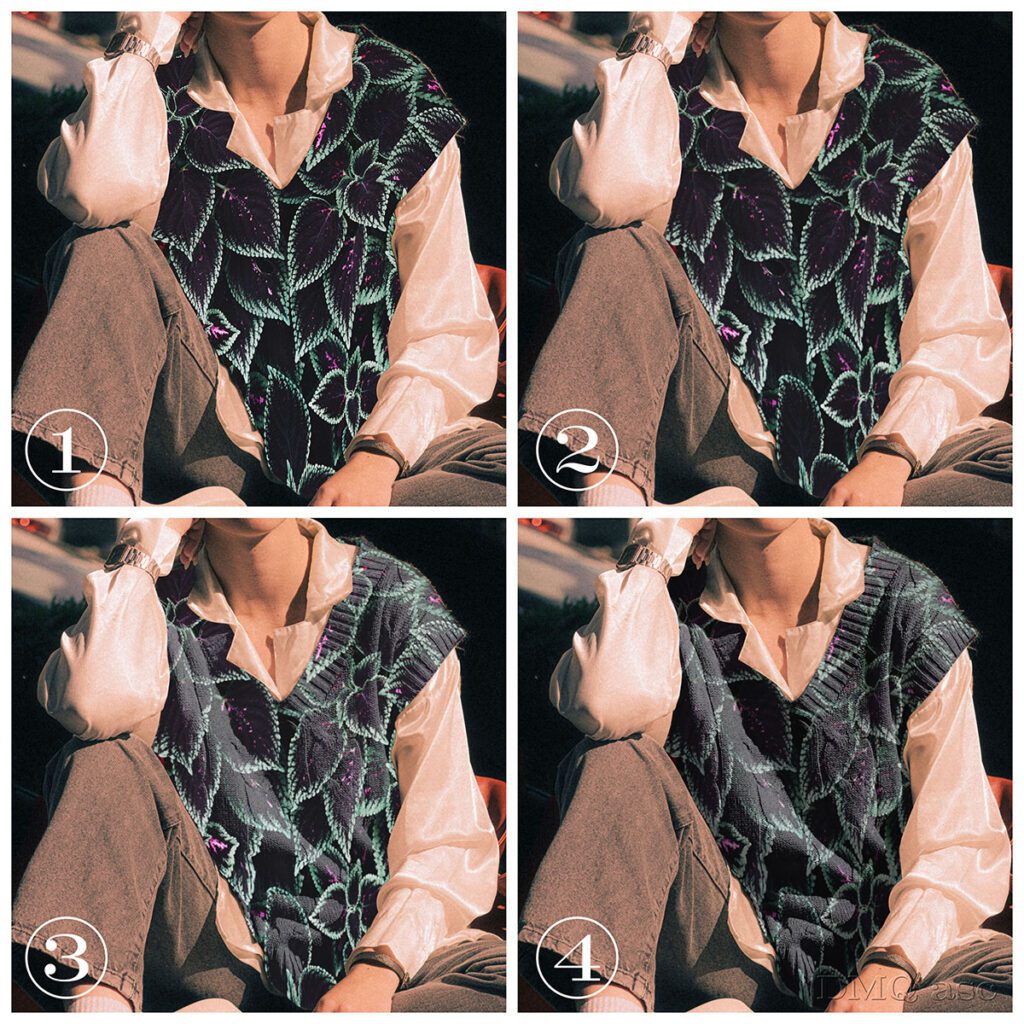 Four selected stages of modifying the appearance of a sweater