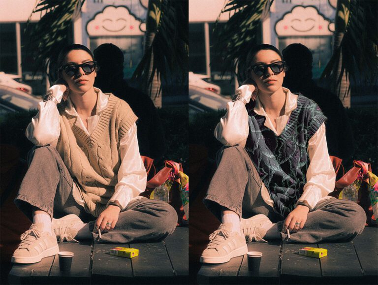 Change of texture and color of the sweater