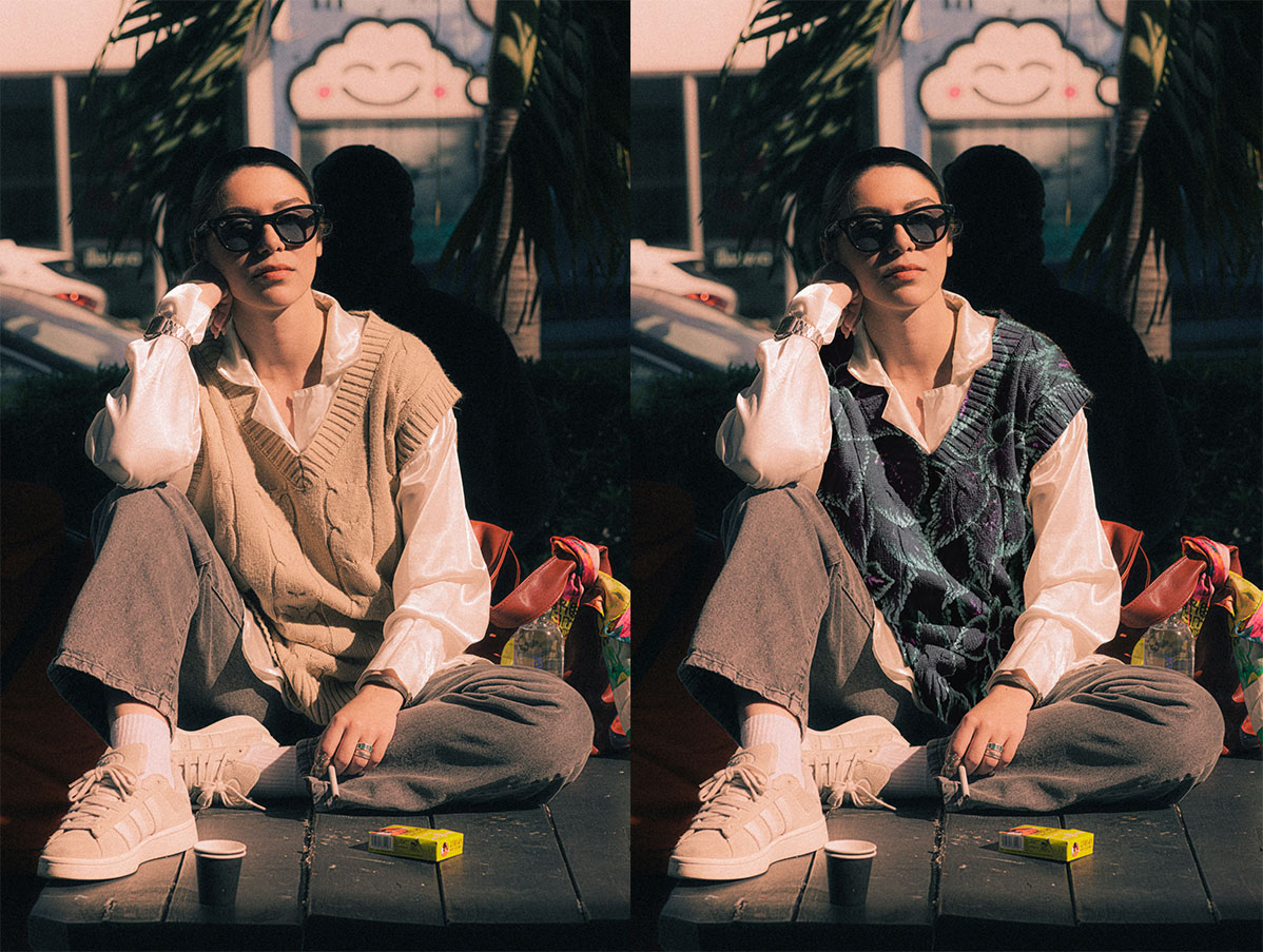 Change of texture and color of the sweater