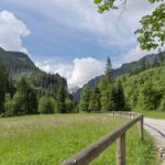 view of the mountain peak from the path in the valley