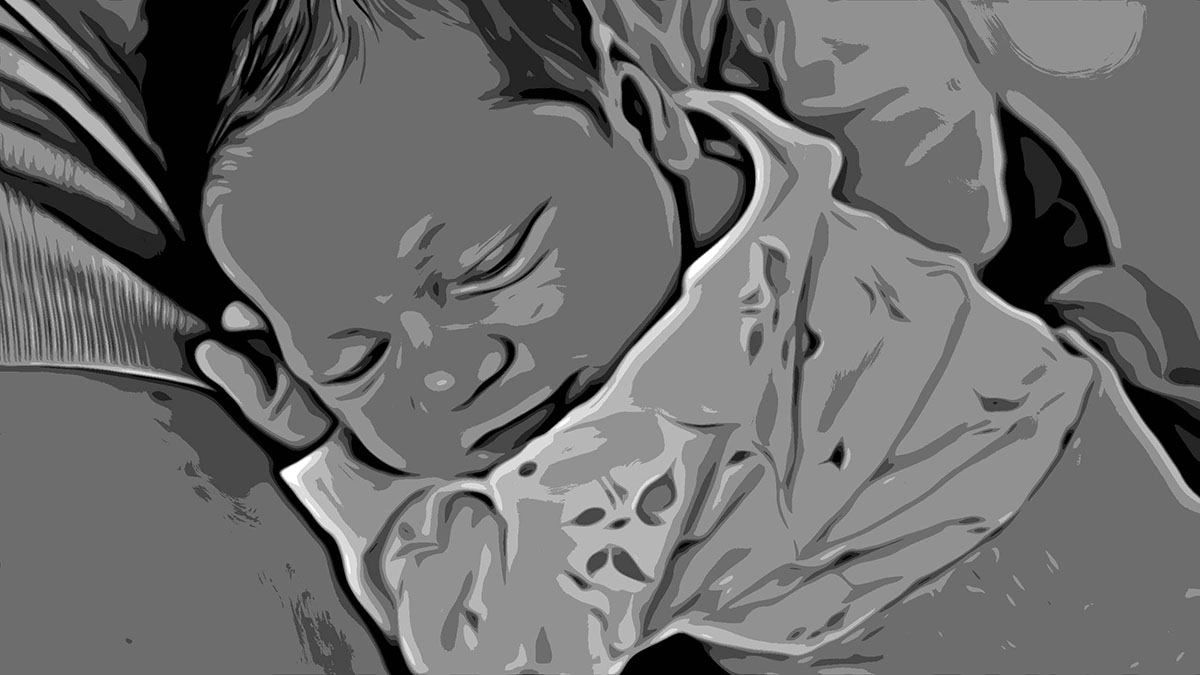 An image of a child depicted in 8 colors in the style of oil painting