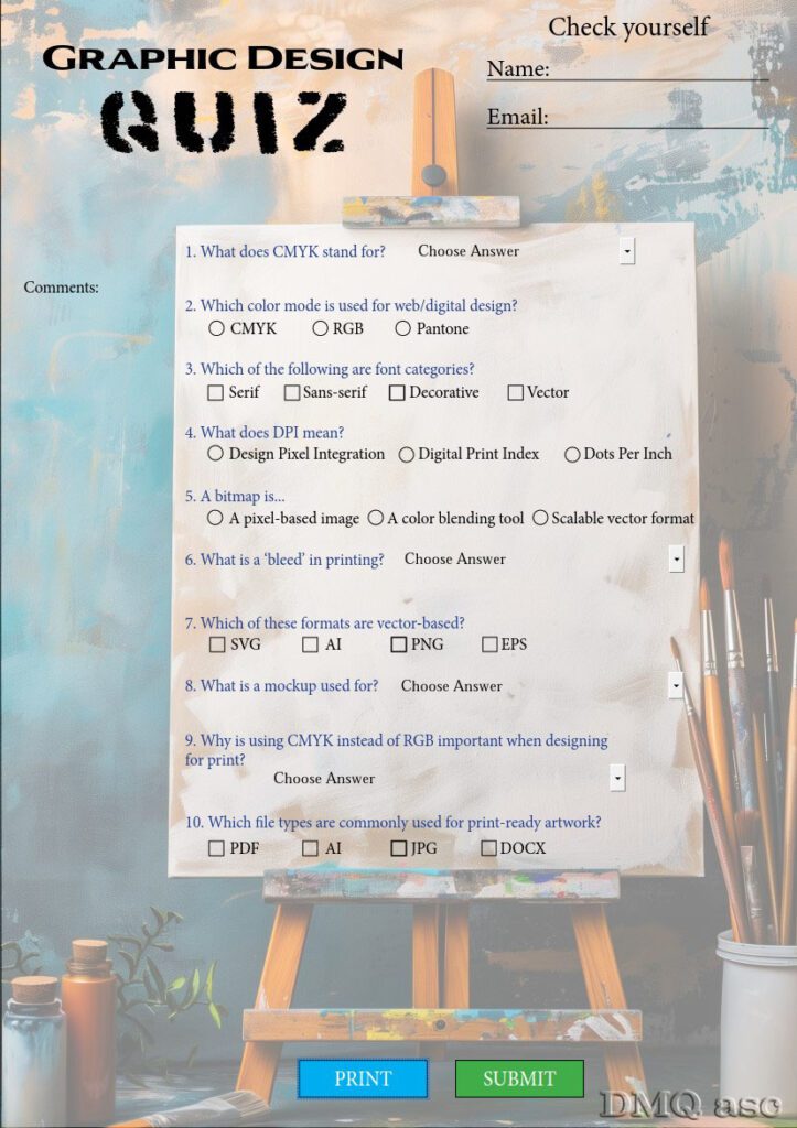 Interactive PDF. A graphic quiz in the form of an interactive competition.