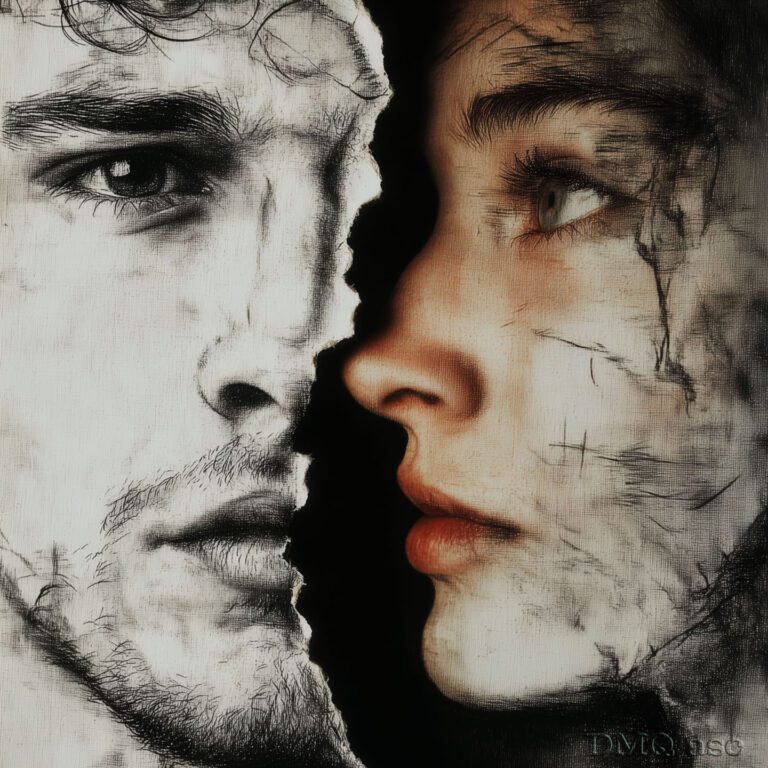 A photo of a girl and a boy in the style of a torn piece of paper