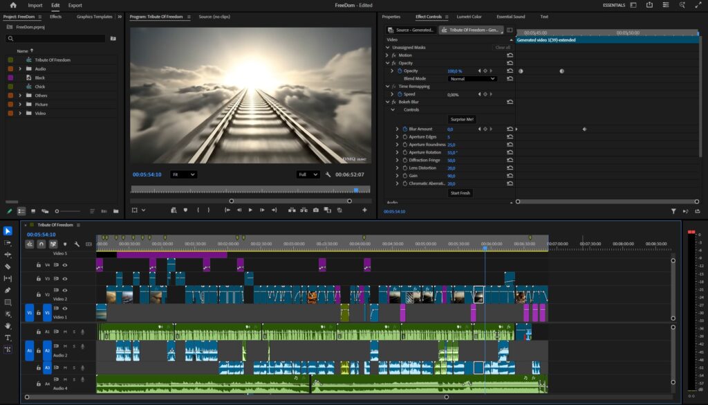 Adobe Premiere screenshot from the film's editing